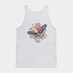 Eagle Artwork, Flowers Triangle Abstract Design for Nature Lovers Tank Top